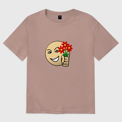 Мужская футболка оверсайз Стикер с цветами / Пыльно-розовый – фото 1