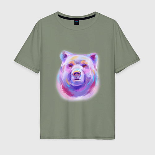 Мужская футболка оверсайз Неоновый медведь / Авокадо – фото 1
