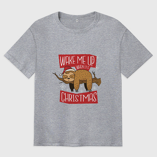 Мужская футболка оверсайз Wake me up when its Christmas / Меланж – фото 1