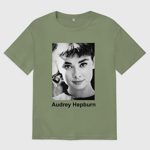 Мужская футболка оверсайз Одри Хепбёрн 88 / Авокадо – фото 1