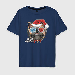 Футболка оверсайз мужская Christmas Dog, цвет: тёмно-синий