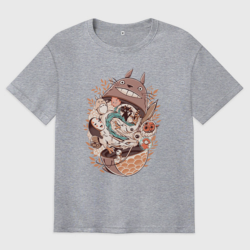 Мужская футболка оверсайз Тоторо - матрёшка / Меланж – фото 1