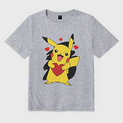 Футболка оверсайз мужская ПИКАЧУ И СЕРДЕЧКО POKENON PIKACHU LOVE, цвет: меланж