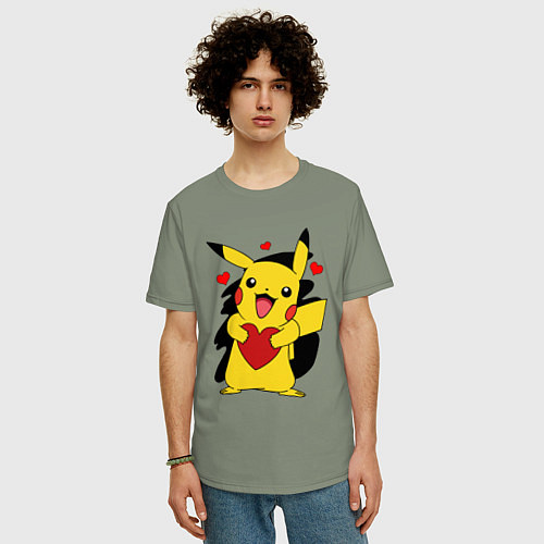 Мужская футболка оверсайз ПИКАЧУ И СЕРДЕЧКО POKENON PIKACHU LOVE / Авокадо – фото 3
