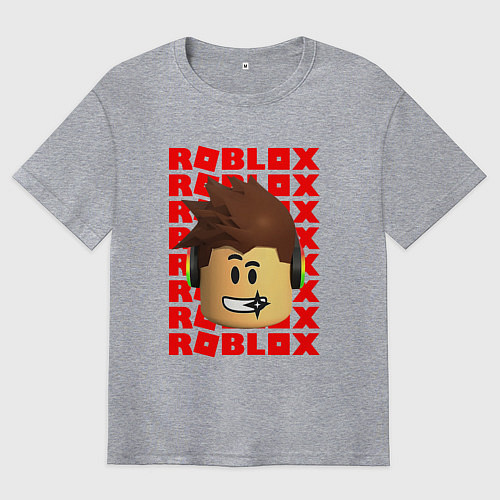 Мужская футболка оверсайз ROBLOX RED LOGO LEGO FACE / Меланж – фото 1