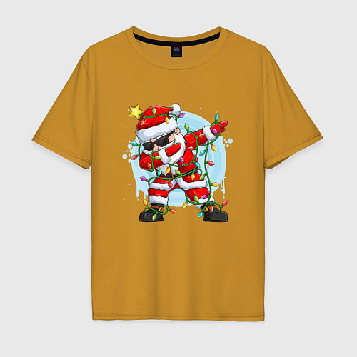 Мужская футболка оверсайз DAB SANTA CLAUS В ГЕРЛЯНДЕ / Горчичный – фото 1