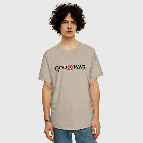 Мужская футболка оверсайз GOD OF WAR LOGO BLACK RED / Миндальный – фото 3