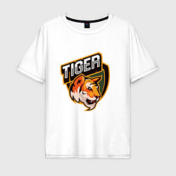 Футболка оверсайз мужская Тигр Tiger логотип, цвет: белый