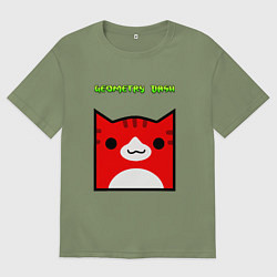 Футболка оверсайз мужская Geometry Dash: Cat Skin, цвет: авокадо