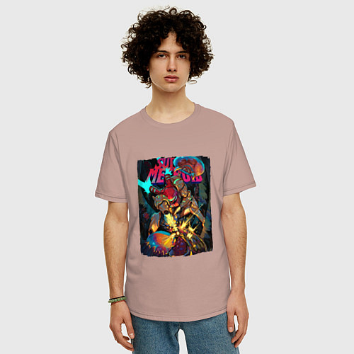 Мужская футболка оверсайз Power Metroid Dread / Пыльно-розовый – фото 3