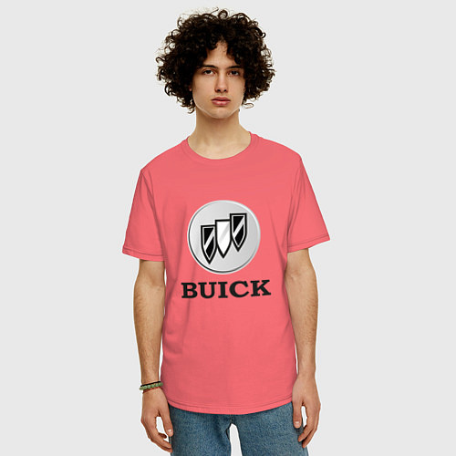 Мужская футболка оверсайз Gray gradient Logo Buick / Коралловый – фото 3