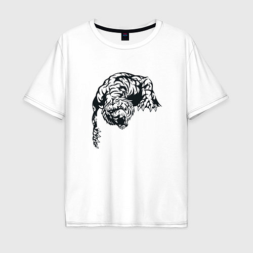 Мужская футболка оверсайз Опасный тигр Dangerous tiger черно-белый / Белый – фото 1