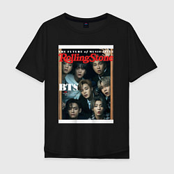 Футболка оверсайз мужская BTS БТС на обложке журнала, цвет: черный