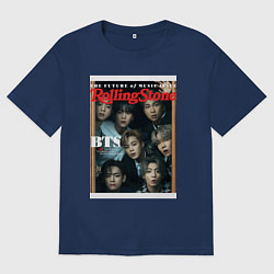 Футболка оверсайз мужская BTS БТС на обложке журнала, цвет: тёмно-синий