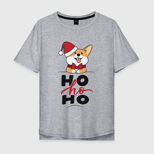 Мужская футболка оверсайз Corgi Ho ho Ho / Меланж – фото 1