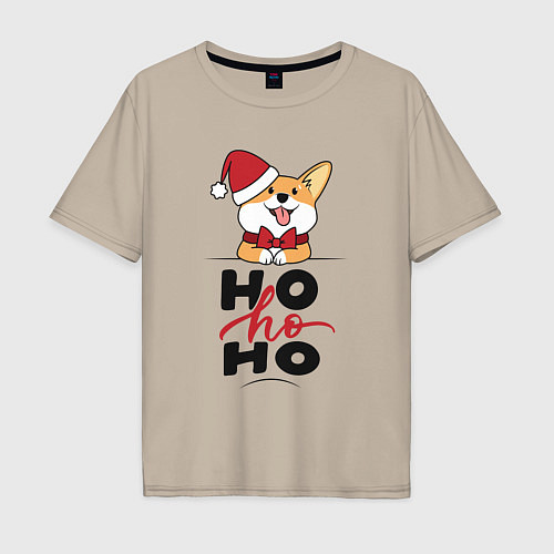 Мужская футболка оверсайз Corgi Ho ho Ho / Миндальный – фото 1