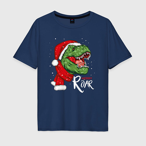 Мужская футболка оверсайз T-rex Merry Roar / Тёмно-синий – фото 1