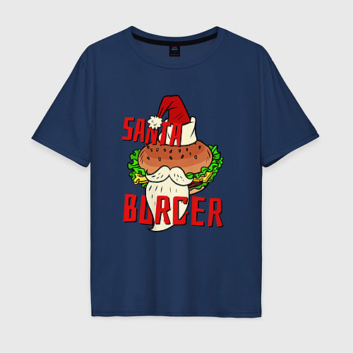 Мужская футболка оверсайз Santa Burger / Тёмно-синий – фото 1