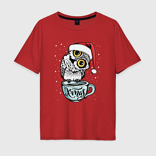 Мужская футболка оверсайз X-mas Owl / Красный – фото 1