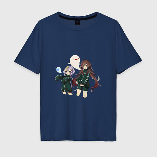 Мужская футболка оверсайз Ху Тао и Ци Ци играют в кальмара / Тёмно-синий – фото 1