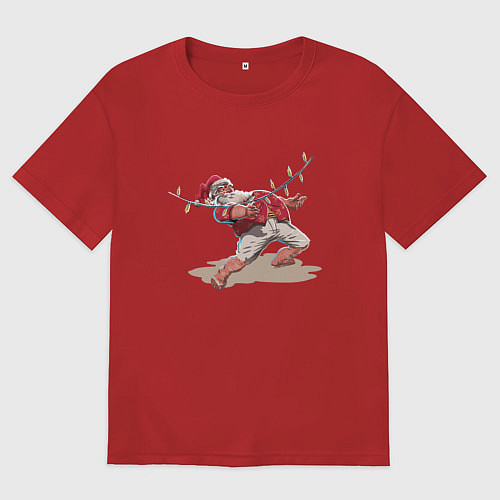 Мужская футболка оверсайз Гавайский Санта Клаус танцует Лимбо / Красный – фото 1
