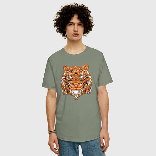 Мужская футболка оверсайз Голова тигра в геометрии / Авокадо – фото 3