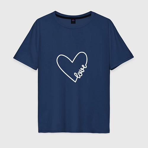 Мужская футболка оверсайз Сердце любви белое / Тёмно-синий – фото 1