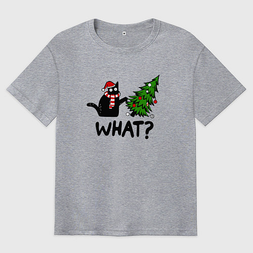 Мужская футболка оверсайз WHAT? КОТ РОНЯЕТ ЁЛКУ / Меланж – фото 1