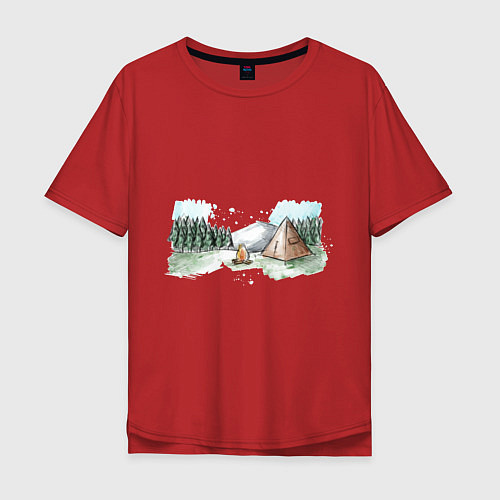 Мужская футболка оверсайз Поход в горы / Красный – фото 1