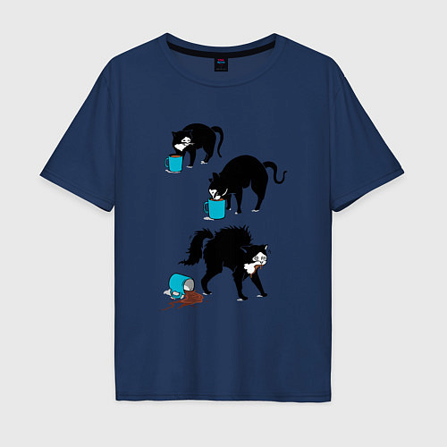 Мужская футболка оверсайз Коты и молоко / Тёмно-синий – фото 1