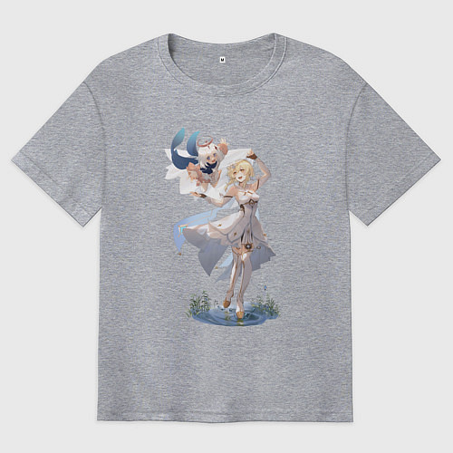 Мужская футболка оверсайз Люмин и Паймон на отдыхе / Меланж – фото 1