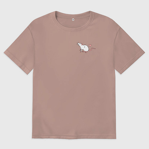 Мужская футболка оверсайз БЕЛАЯ КРЫСА СЕРДЕЧКО / Пыльно-розовый – фото 1