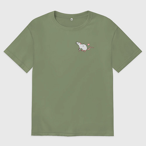 Мужская футболка оверсайз СЕРАЯ КРЫСА СЕРДЕЧКО / Авокадо – фото 1