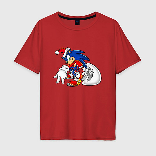 Мужская футболка оверсайз Santa Claus Sonic the Hedgehog / Красный – фото 1