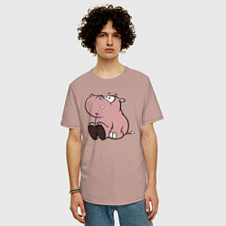 Футболка оверсайз мужская Бегемотик детский коричневый, цвет: пыльно-розовый — фото 2