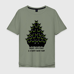 Мужская футболка оверсайз Новогодняя елка из черных котов