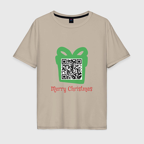 Мужская футболка оверсайз QR Christmas / Миндальный – фото 1
