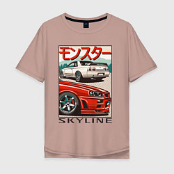 Футболка оверсайз мужская Nissan Skyline Ниссан Скайлайн, цвет: пыльно-розовый