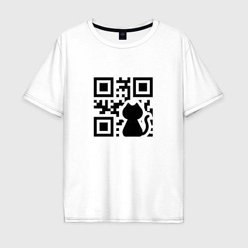 Мужская футболка оверсайз CAT QR CODE / Белый – фото 1