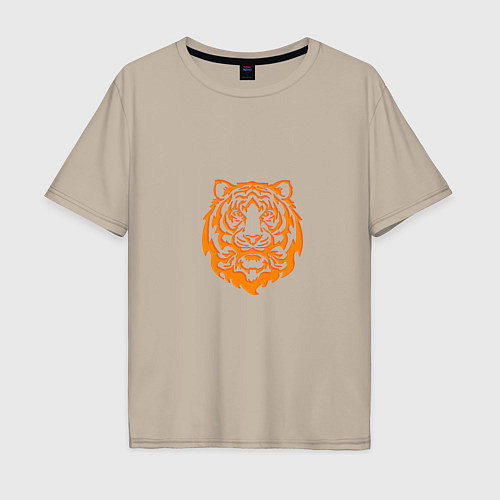 Мужская футболка оверсайз Символ года тигренок оранжевый / Миндальный – фото 1