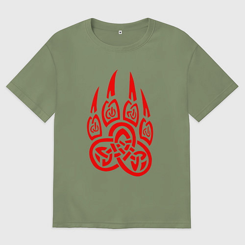 Мужская футболка оверсайз ПЕЧАТЬ ВЕЛЕСА КРАСНЫЙ ЛАПА ВОЛКА / Авокадо – фото 1