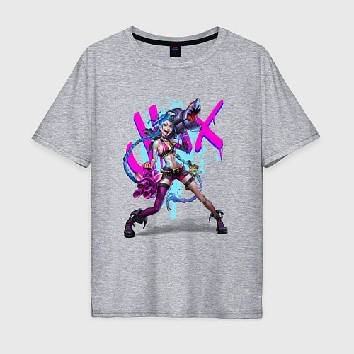 Мужская футболка оверсайз LOL JINX БРЫЗГИ КРАСОК / Меланж – фото 1