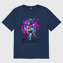 Футболка оверсайз мужская LOL JINX БРЫЗГИ КРАСОК, цвет: тёмно-синий