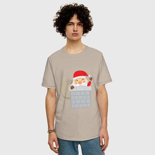 Мужская футболка оверсайз Дед Мороз в трубе / Миндальный – фото 3