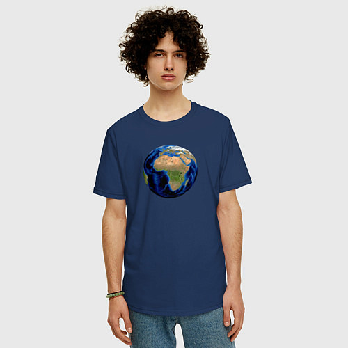 Мужская футболка оверсайз Планета солнечной системы земля / Тёмно-синий – фото 3