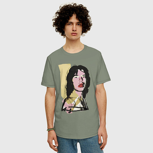 Мужская футболка оверсайз Andy Warhol - Mick Jagger pop art / Авокадо – фото 3