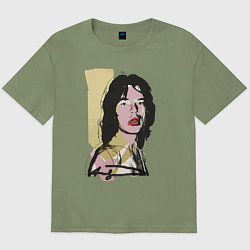 Футболка оверсайз мужская Andy Warhol - Mick Jagger pop art, цвет: авокадо
