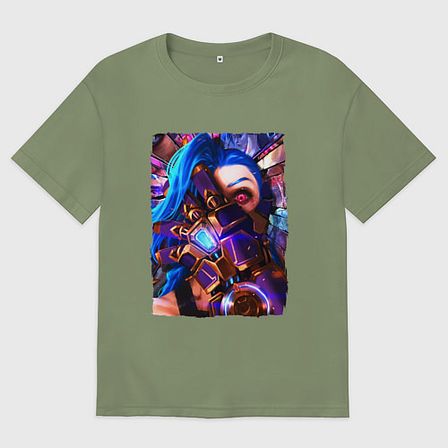 Мужская футболка оверсайз ARCANE LOL JINX FACE LEAGUE OF LEGENDS / Авокадо – фото 1