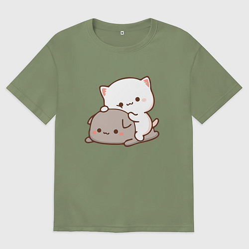 Мужская футболка оверсайз Котики играют 02 / Авокадо – фото 1