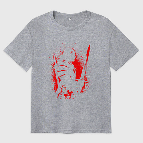 Мужская футболка оверсайз ВЕДЬМАК И ПЛОТВА, РУНЫ, БРЫЗГИ КРАСОК / Меланж – фото 1